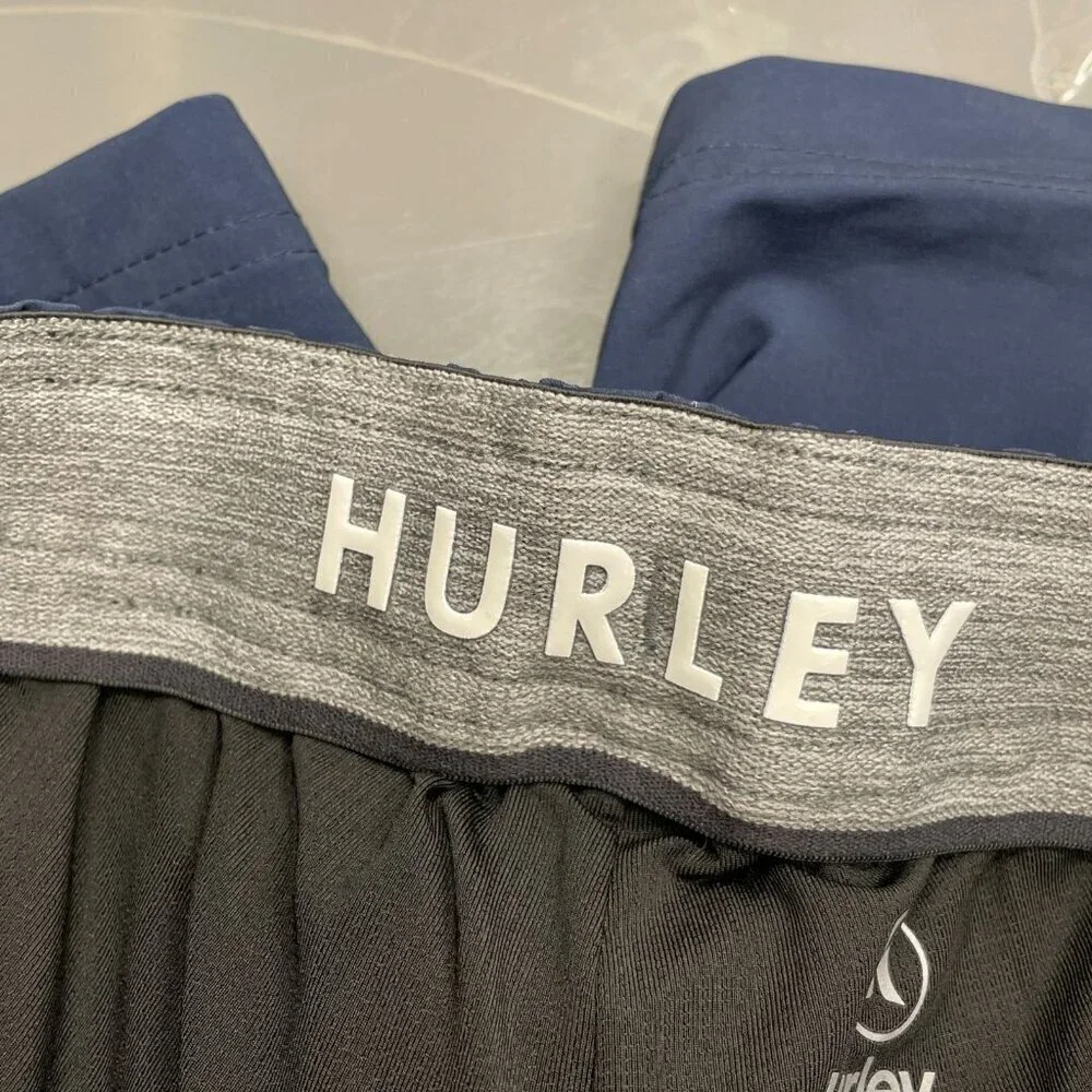 NWOT Hurley Men's M Swim Trunks Blue & White Striped Polyester Spandex Lined